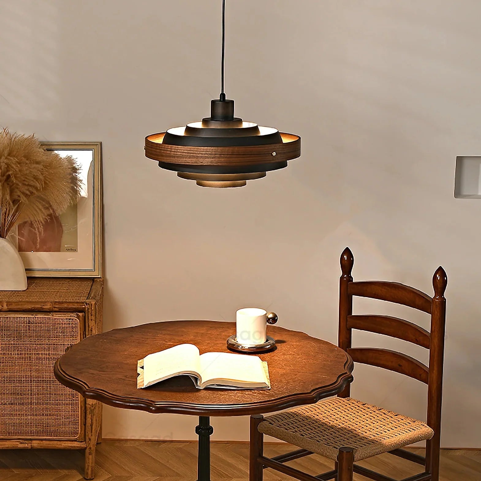 Swing Arm Pendant Light Wood Metal Industrial Design | Zylaris