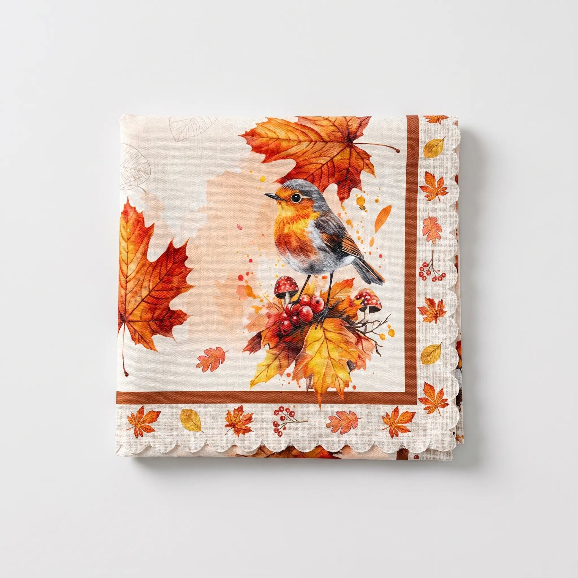 Tablecloth for Fall Thanksgiving with Autumn Leaves and Bird Print