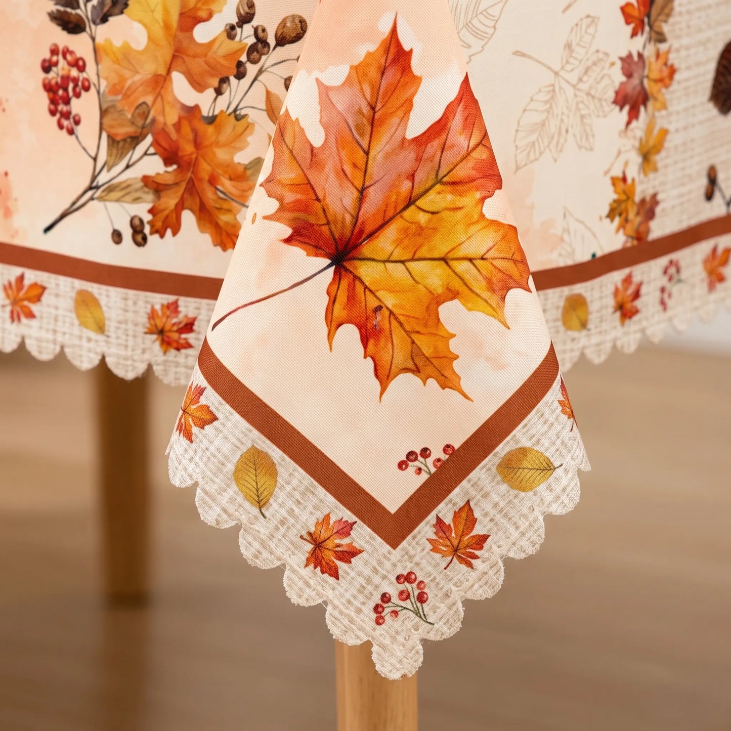 Tablecloth for Fall Thanksgiving with Autumn Leaves and Bird Print