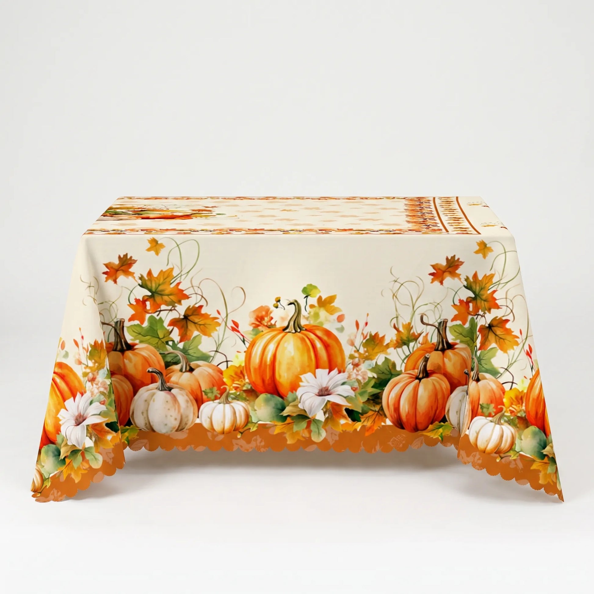 Tablecloth for Fall Thanksgiving with Pumpkin and Autumn Floral Print