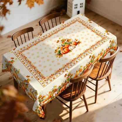 Tablecloth for Fall Thanksgiving with Pumpkin and Autumn Floral Print