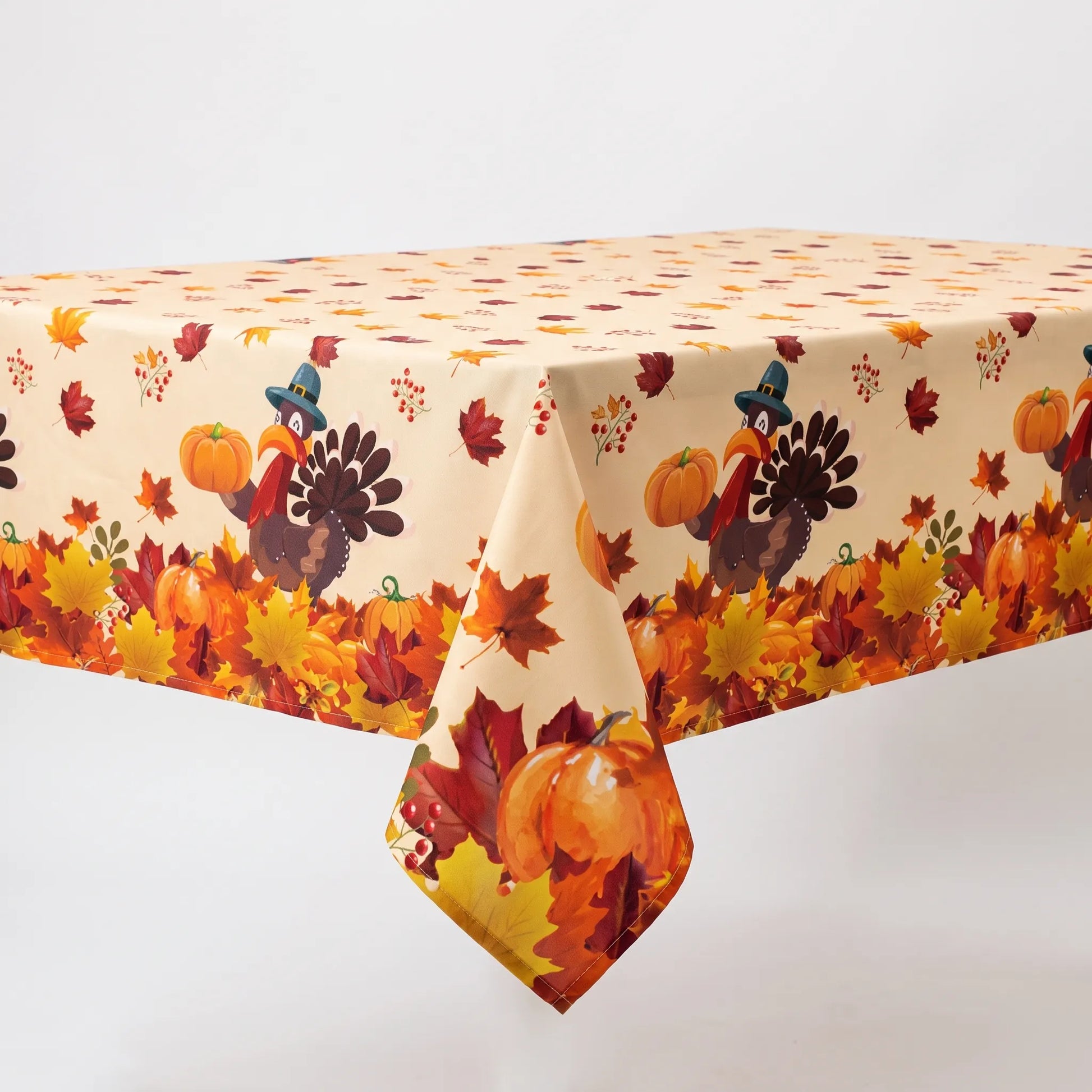 Tablecloth for Fall Thanksgiving with Pumpkin and Autumn Leaves