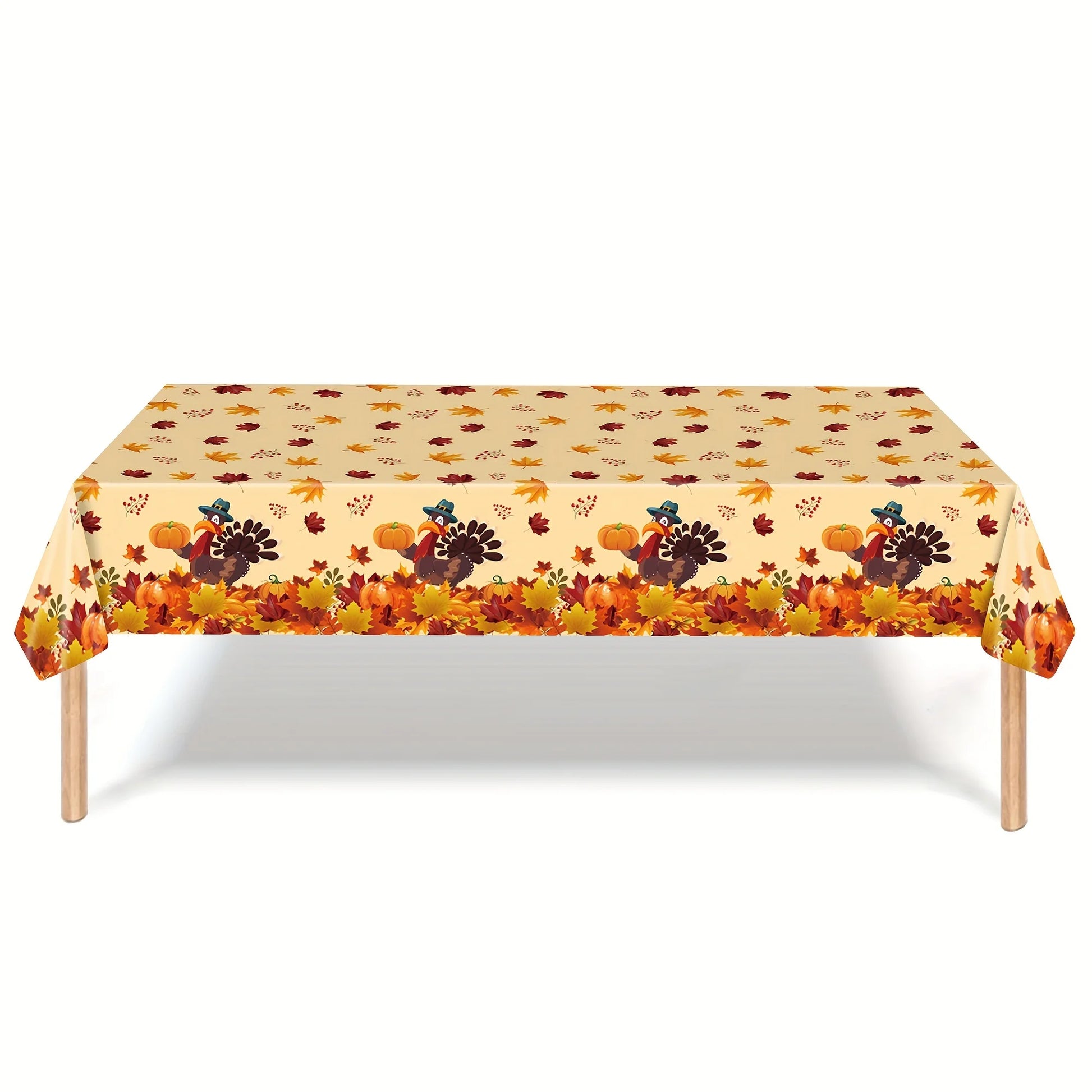 Tablecloth for Fall Thanksgiving with Pumpkin and Autumn Leaves