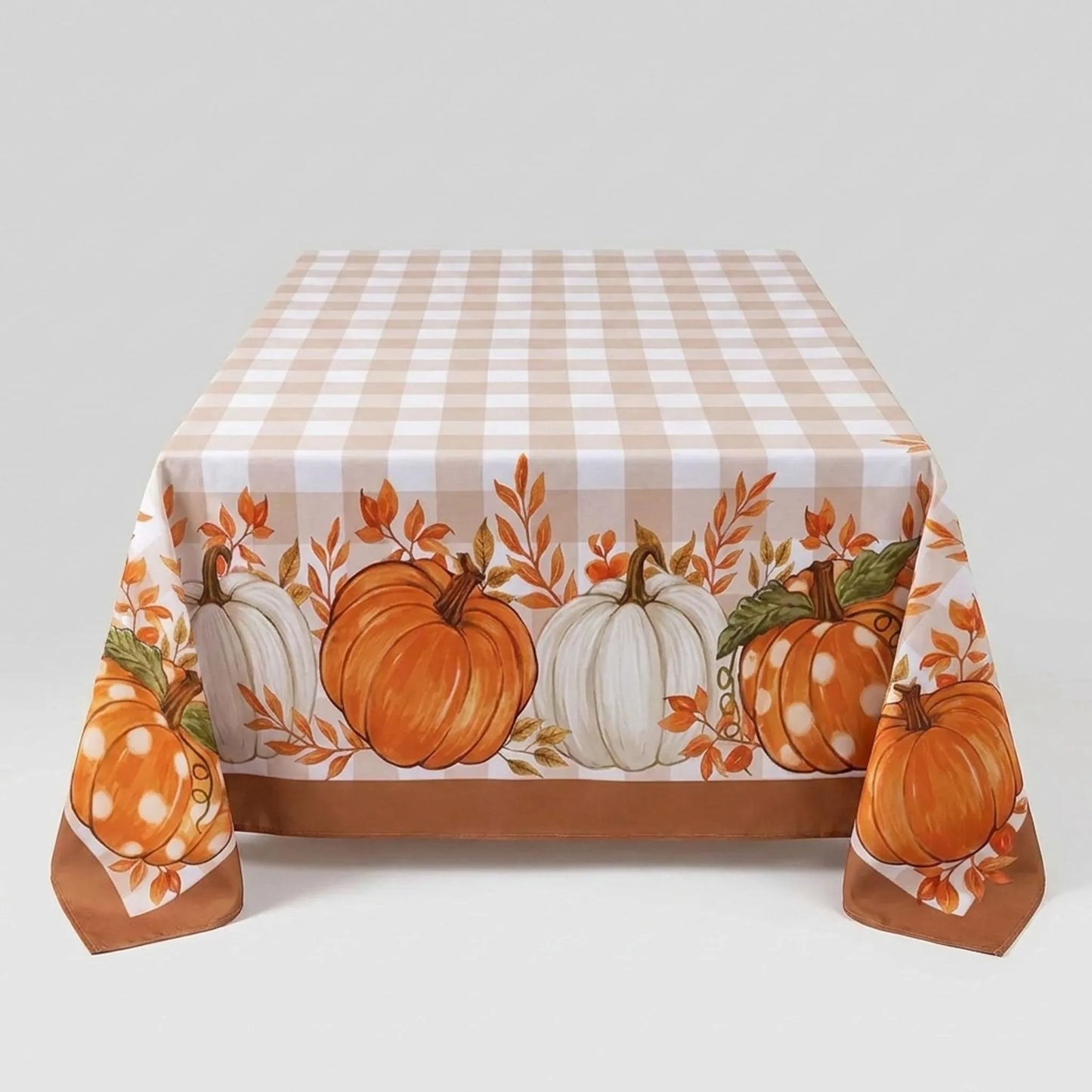 Tablecloth for Fall Thanksgiving with Pumpkin and Buffalo Plaid