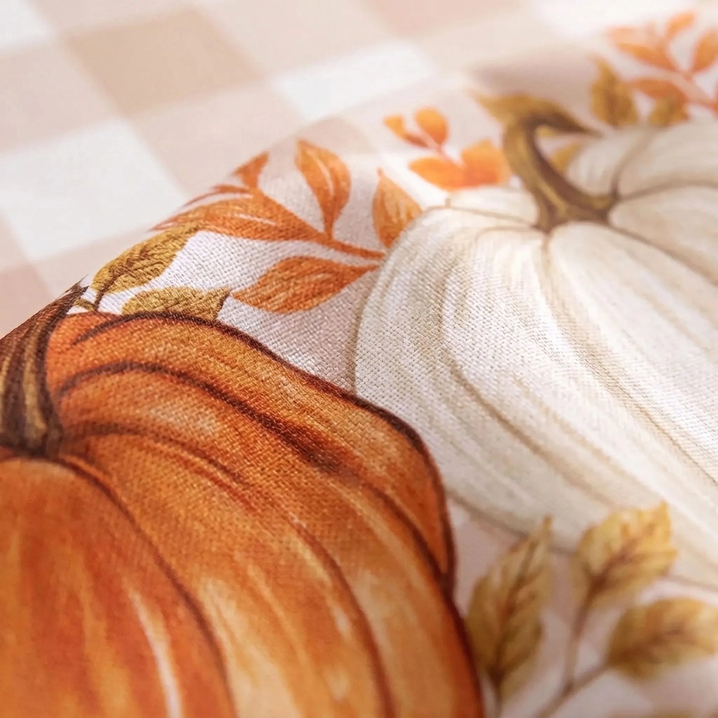 Tablecloth for Fall Thanksgiving with Pumpkin and Buffalo Plaid