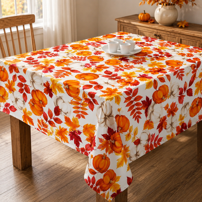 Tablecloth for Fall Thanksgiving with Pumpkin and Maple Leaves