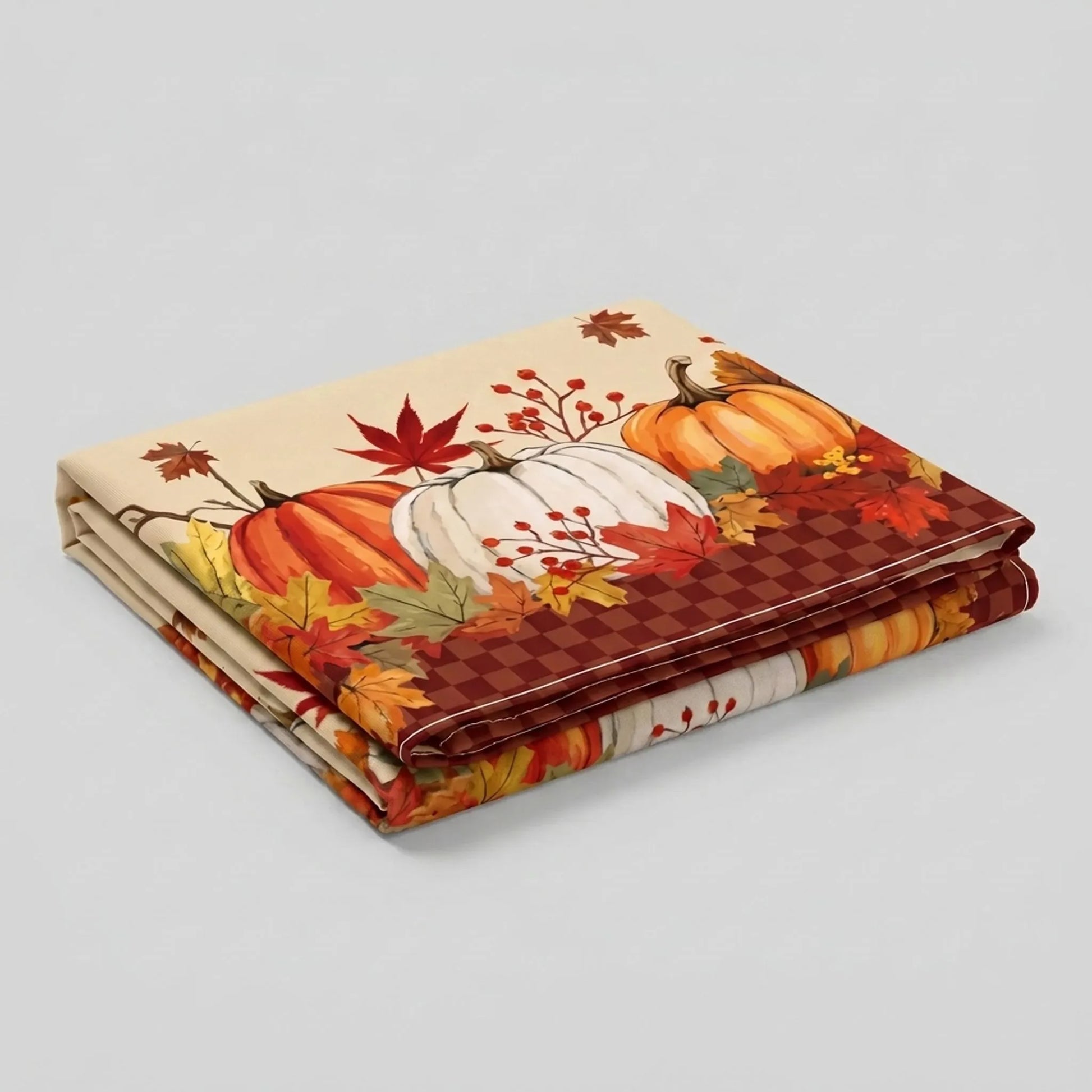 Tablecloth for Fall Thanksgiving with Pumpkin and Maple Leaves