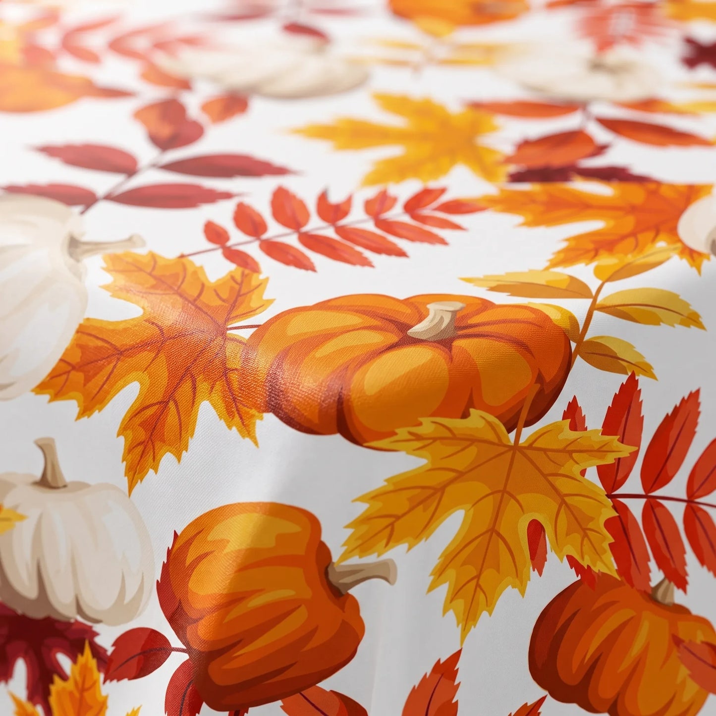 Tablecloth for Fall Thanksgiving with Pumpkin and Maple Leaves