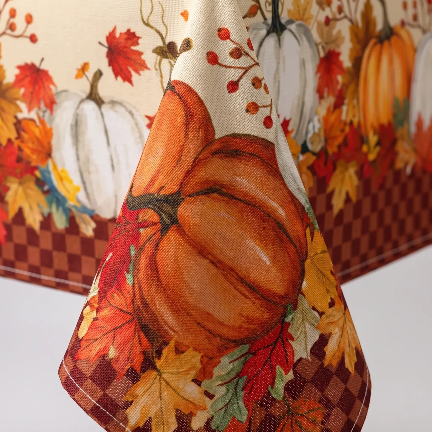 Tablecloth for Fall Thanksgiving with Pumpkin and Maple Leaves