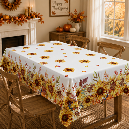 Tablecloth for Fall Thanksgiving with Pumpkin and Sunflower Print