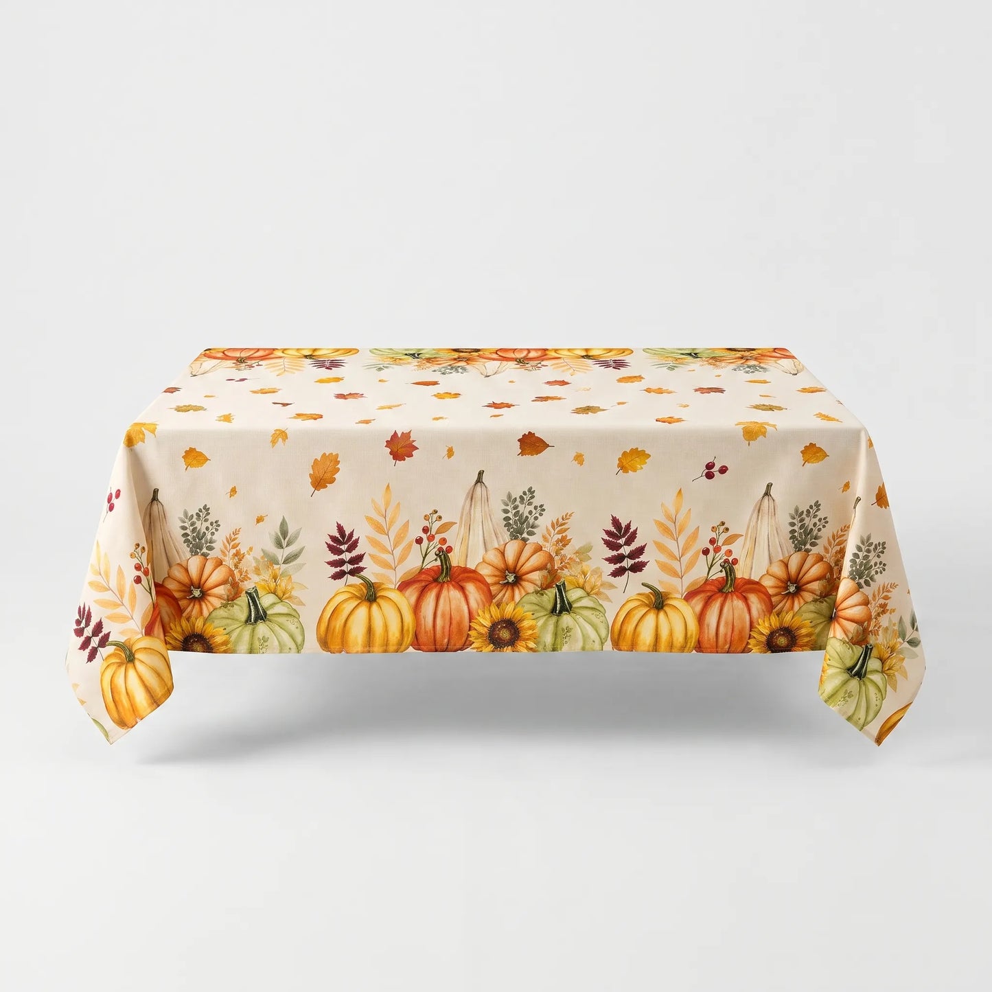Tablecloth for Fall Thanksgiving with Pumpkin and Sunflower Print