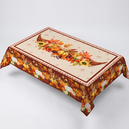 Tablecloth for Fall Thanksgiving with Pumpkin and Sunflower Print
