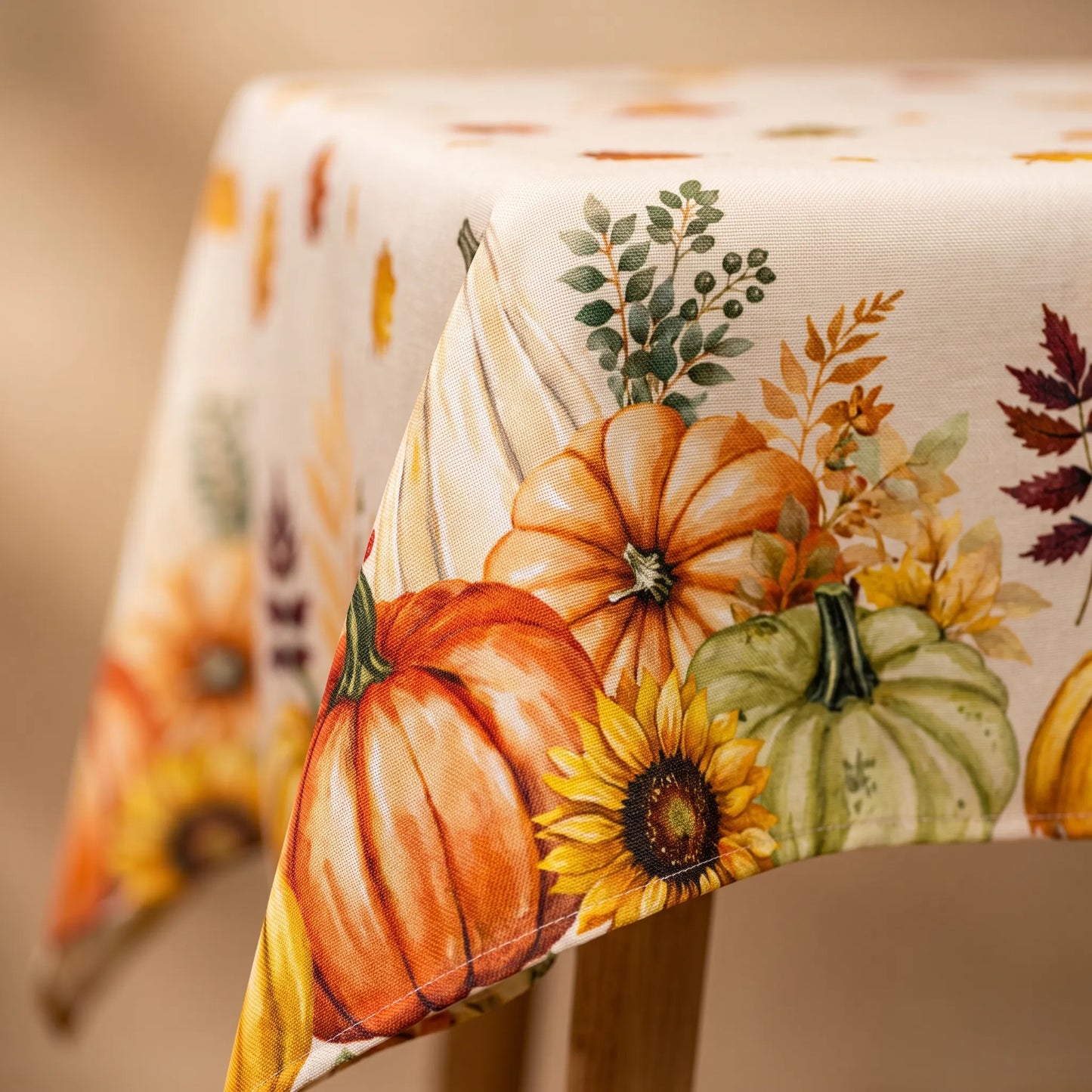 Tablecloth for Fall Thanksgiving with Pumpkin and Sunflower Print