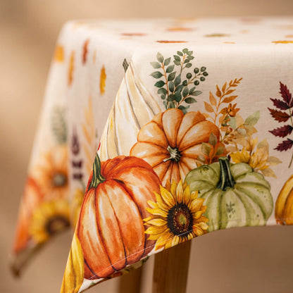 Tablecloth for Fall Thanksgiving with Pumpkin and Sunflower Print