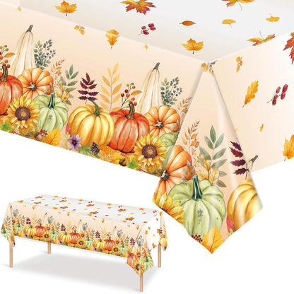 Tablecloth for Fall Thanksgiving with Pumpkin and Sunflower Print