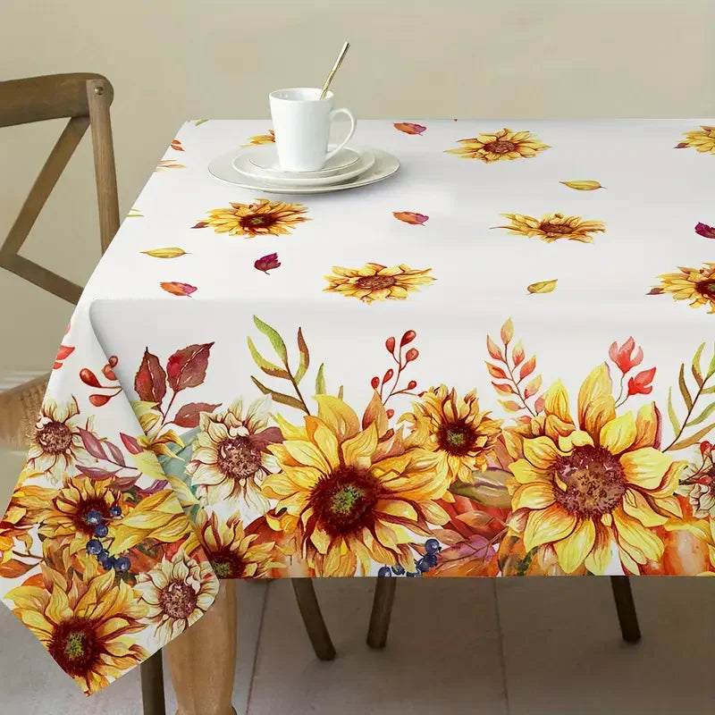 Tablecloth for Fall Thanksgiving with Pumpkin and Sunflower Print
