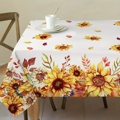 Tablecloth for Fall Thanksgiving with Pumpkin and Sunflower Print