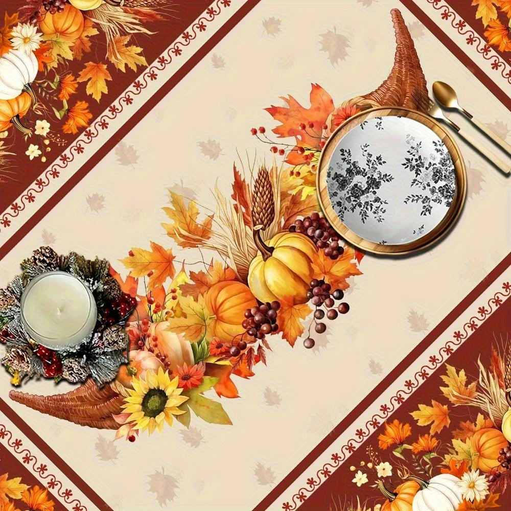 Tablecloth for Fall Thanksgiving with Pumpkin and Sunflower Print