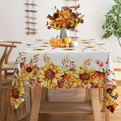 Tablecloth for Fall Thanksgiving with Pumpkin and Sunflower Print