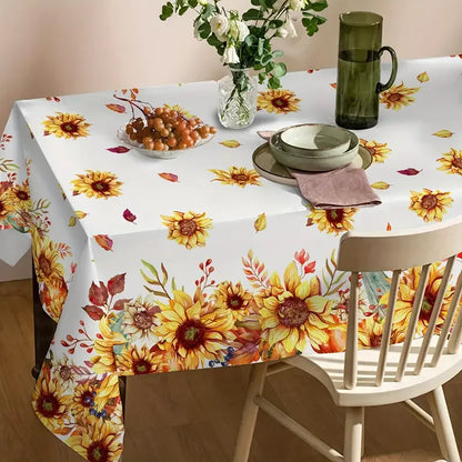 Tablecloth for Fall Thanksgiving with Pumpkin and Sunflower Print