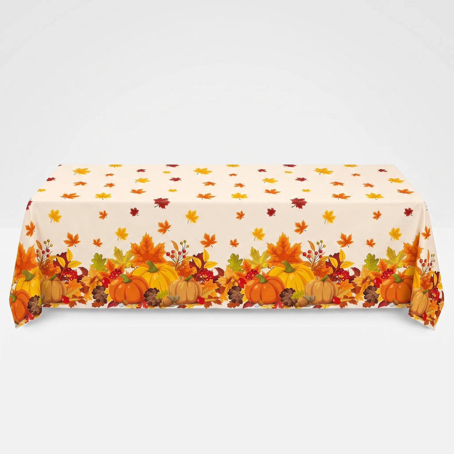 Tablecloth for Fall Thanksgiving with Pumpkins and Autumn Leaves