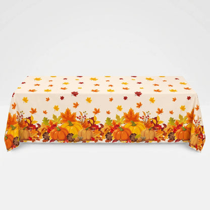 Tablecloth for Fall Thanksgiving with Pumpkins and Autumn Leaves