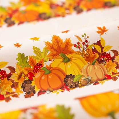 Tablecloth for Fall Thanksgiving with Pumpkins and Autumn Leaves