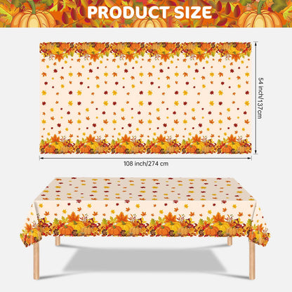 Tablecloth for Fall Thanksgiving with Pumpkins and Autumn Leaves