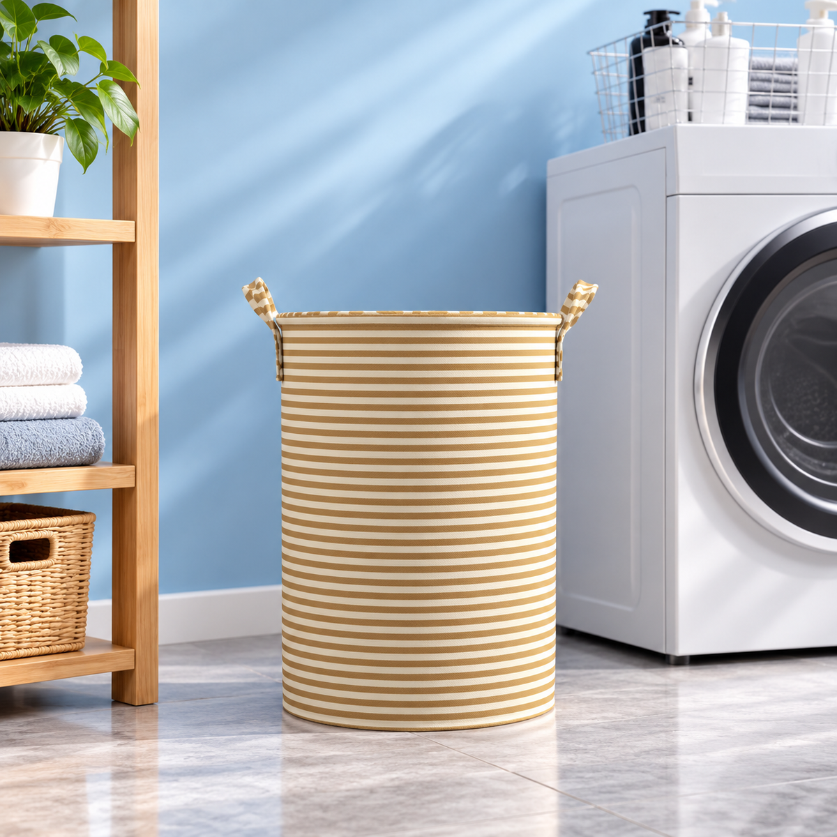 Tall Foldable Fabric Laundry Basket with Carry Handles
