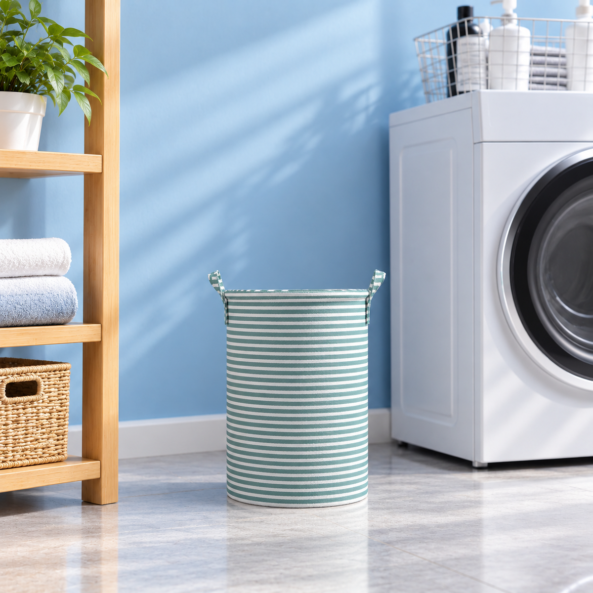 Tall Foldable Fabric Laundry Basket with Carry Handles