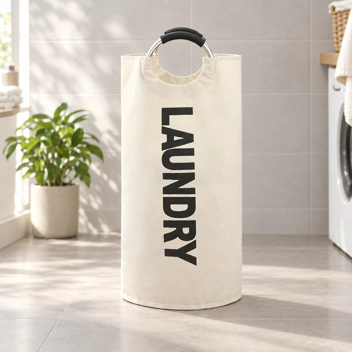 Tall Foldable Laundry Basket with Padded Carry Handle