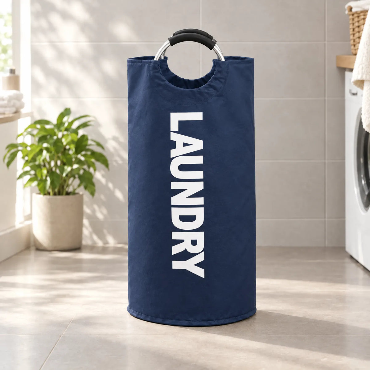 Tall Foldable Laundry Basket with Padded Carry Handle