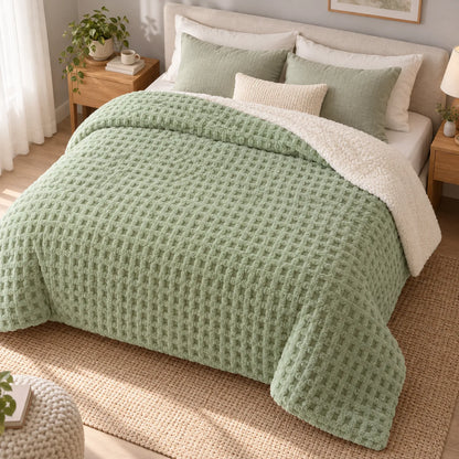 Textured Fleece Winter Comforter with Sherpa Style Lining