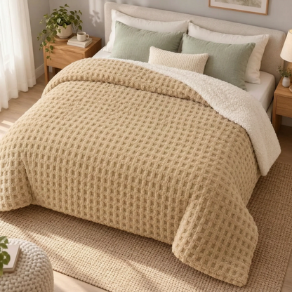 Textured Fleece Winter Comforter with Sherpa Style Lining