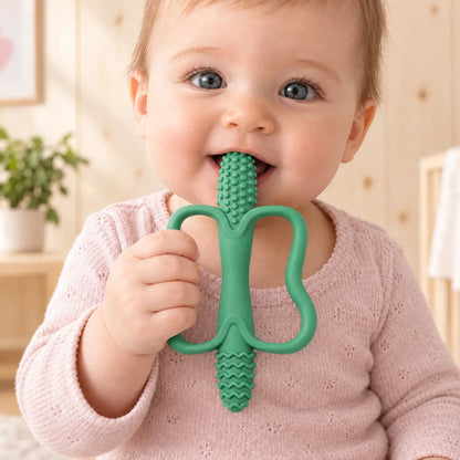 Textured Silicone Baby Teething Toy with Ring Handle for Kids