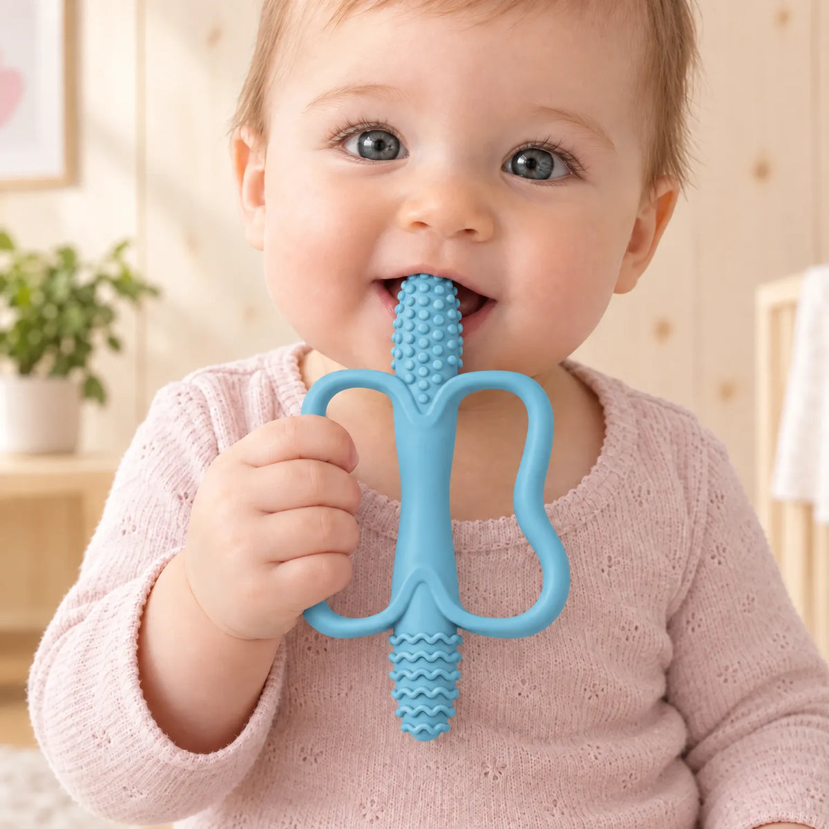 Textured Silicone Baby Teething Toy with Ring Handle for Kids