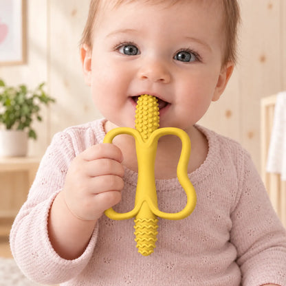 Textured Silicone Baby Teething Toy with Ring Handle for Kids