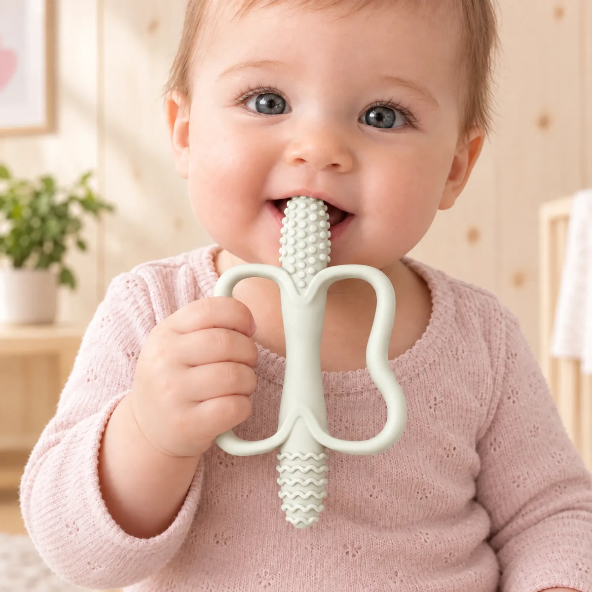 Textured Silicone Baby Teething Toy with Ring Handle for Kids
