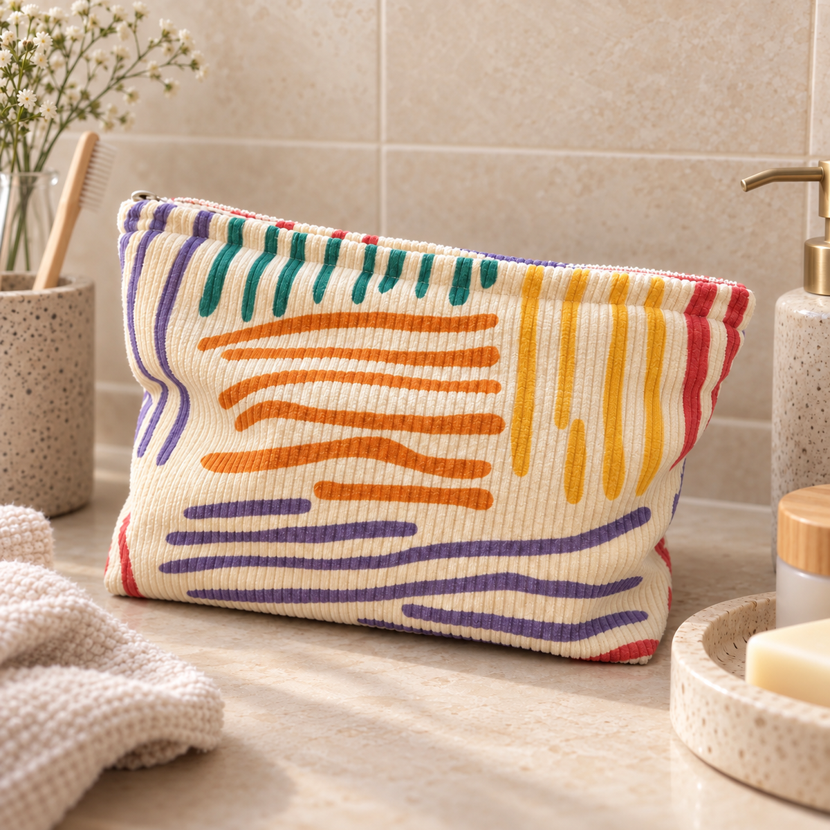 Textured Zip Cosmetic Bag