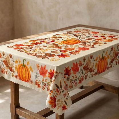 Thanksgiving Pumpkin Tablecloth with Fall Leaves