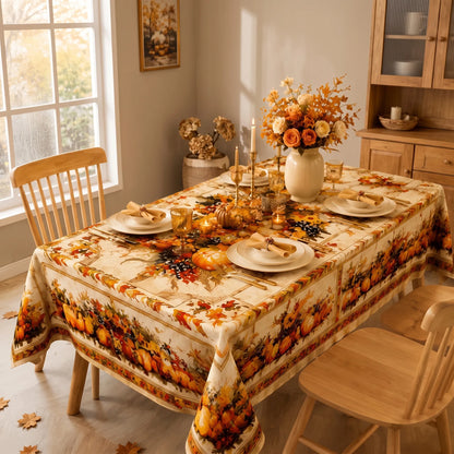 Thanksgiving Pumpkin Tablecloth with Fall Leaves