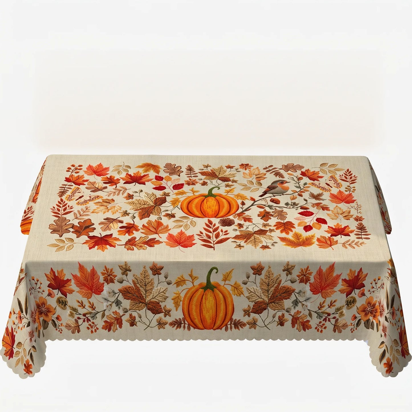 Thanksgiving Pumpkin Tablecloth with Fall Leaves
