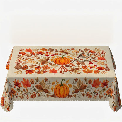 Thanksgiving Pumpkin Tablecloth with Fall Leaves