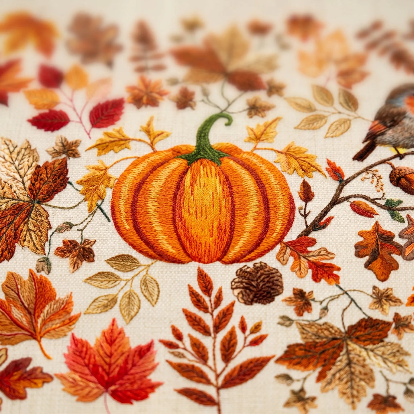 Thanksgiving Pumpkin Tablecloth with Fall Leaves