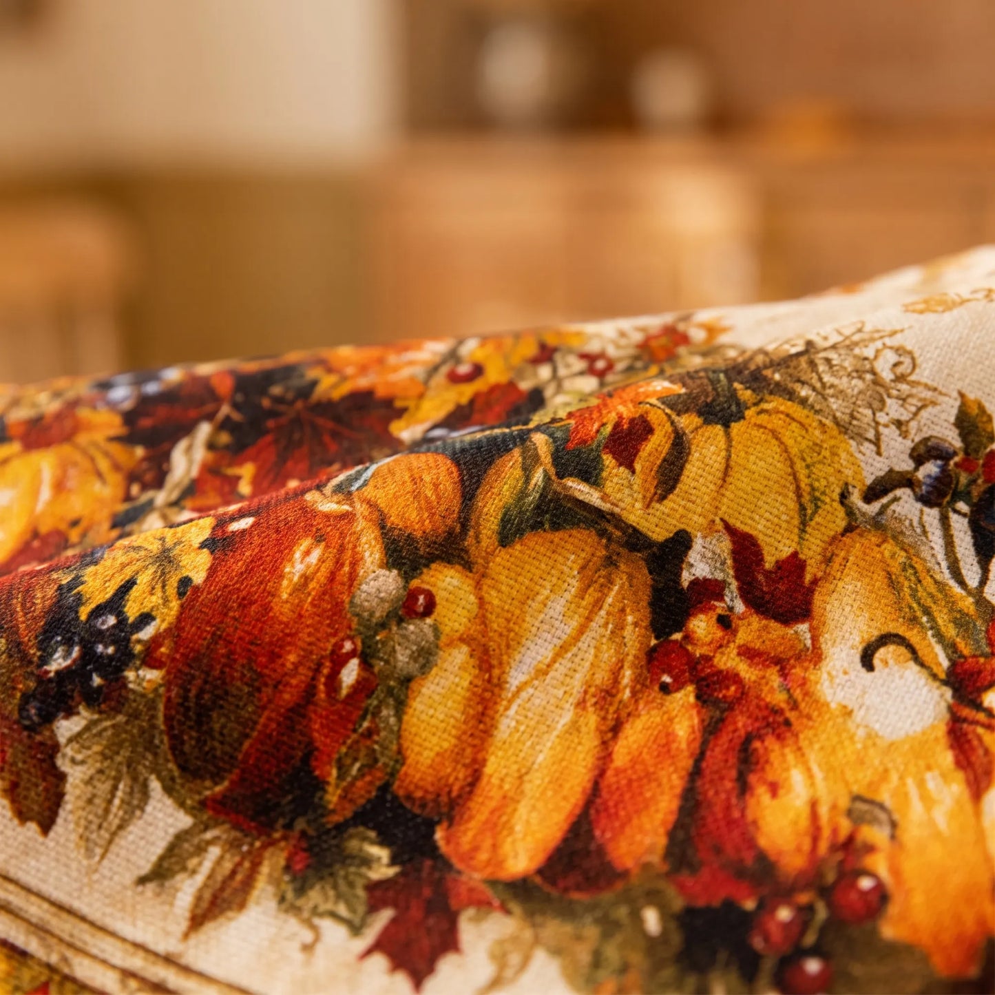 Thanksgiving Pumpkin Tablecloth with Fall Leaves