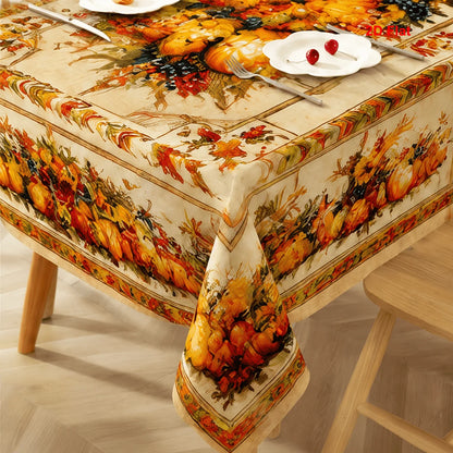 Thanksgiving Pumpkin Tablecloth with Fall Leaves