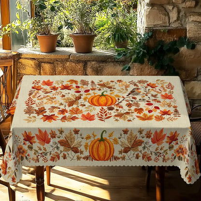 Thanksgiving Pumpkin Tablecloth with Fall Leaves