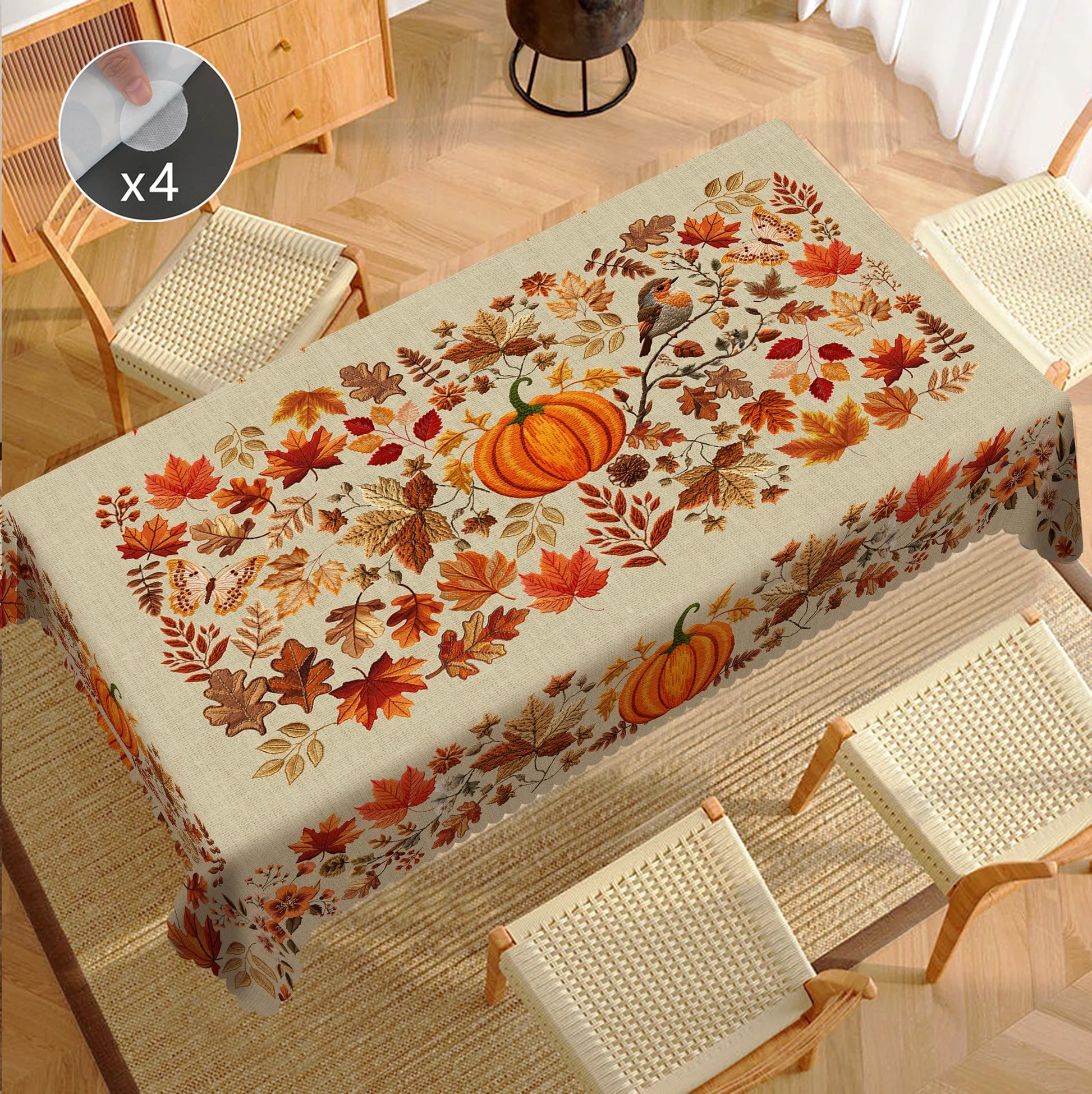 Thanksgiving Pumpkin Tablecloth with Fall Leaves