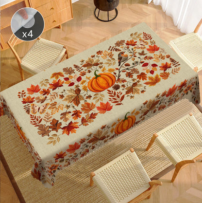 Thanksgiving Pumpkin Tablecloth with Fall Leaves