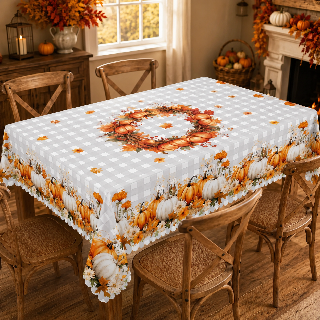 Thanksgiving Pumpkin Tablecloth with Fall Print